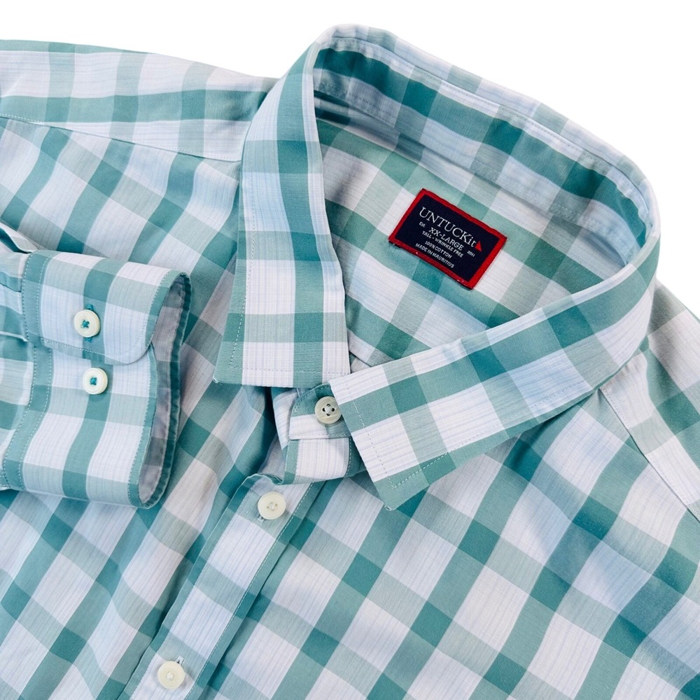 UNTUCKit Keaton WF Green White Check Plaid Wrinkle Free Shirt Mens 2XLT *Read